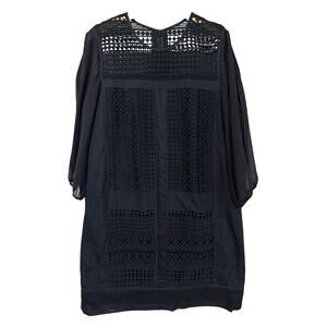 J.Crew Black Eyelet 100% Cotton 3/4 Sleeve Shift Dress Size Medium